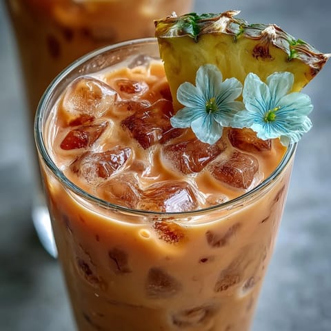 A frothy pitcher of Iced Guava Passionfruit Drink with vibrant pink tones and tropical fruit slices.