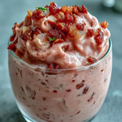 Creamy Guava Banana Smoothie served in a tall glass, garnished with fresh banana slices and guava fruit chunks.