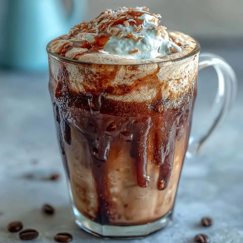 Creamy vanilla bean frappuccino with toasted coconut foam, perfect for cooling down on a hot summer day.