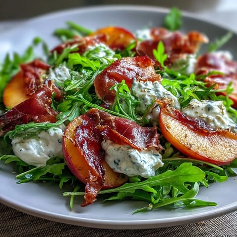 Creamy burrata, ripe peaches, and prosciutto star in this colorful summer salad.