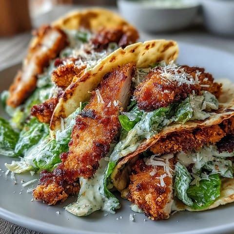 Golden crispy chicken Caesar smash tacos overflowing with fresh salad.
