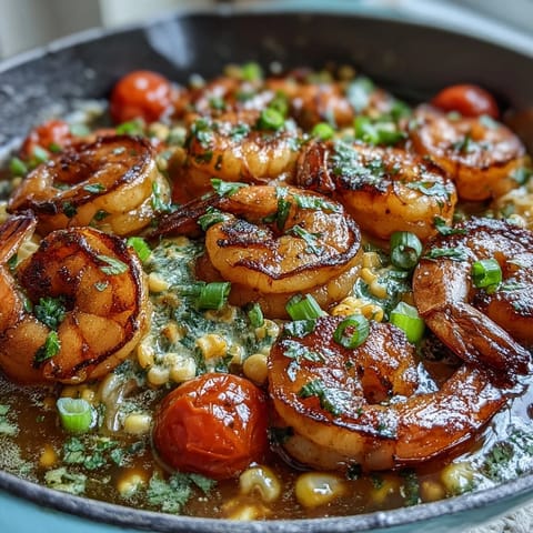 Garlic Butter Shrimp and Corn Skillet, vibrant with sweet corn and juicy shrimp.