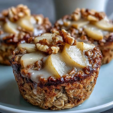Moist Pear Vanilla Baked Oatmeal Cups, a wholesome, baked treat ready to enjoy.