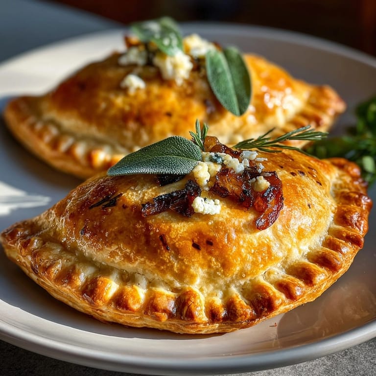 Flaky, savory roasted pumpkin and sage hand pies; a cozy fall dessert recipe.