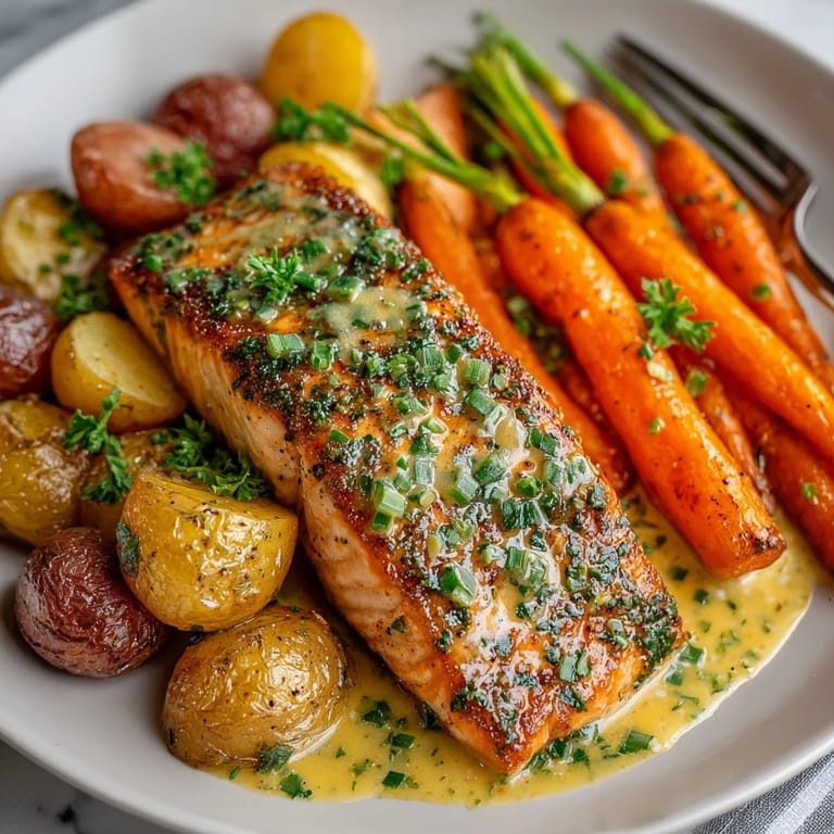 Imagine a perfectly cooked Zesty Ranch-Glazed Salmon Sheet Pan Dinner, ready to serve!