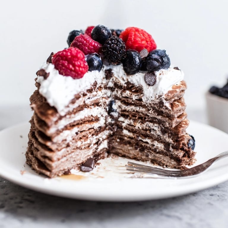 Enjoy fresh, homemade Protein Chocolate Ricotta Pancakes, high in protein and perfect for breakfast.