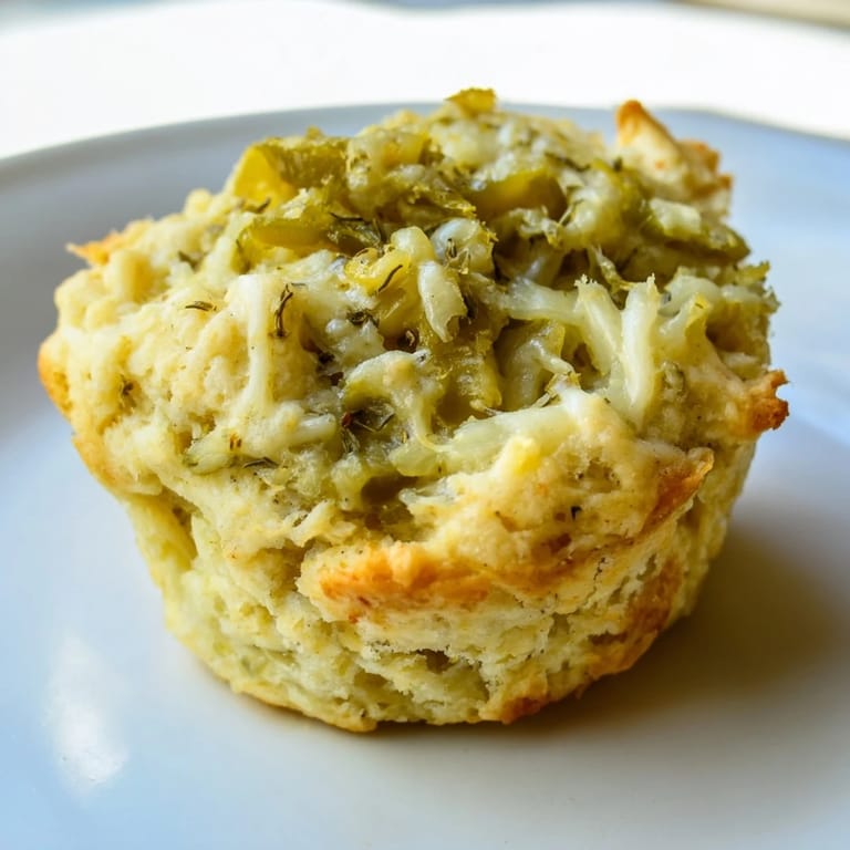 Golden-brown Dill Pickle Jalapeño Biscuit Muffins served with soup for a delightful pairing.