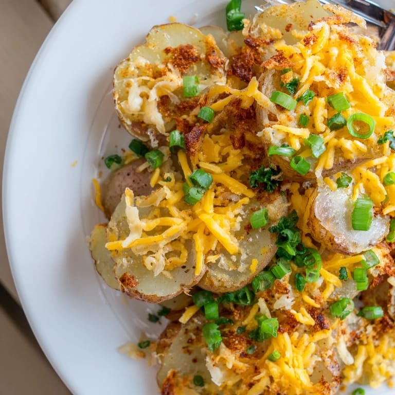 Golden potatoes smashed and seasoned, perfect for parties as Smashed Green Onion Potato Bombs.  
