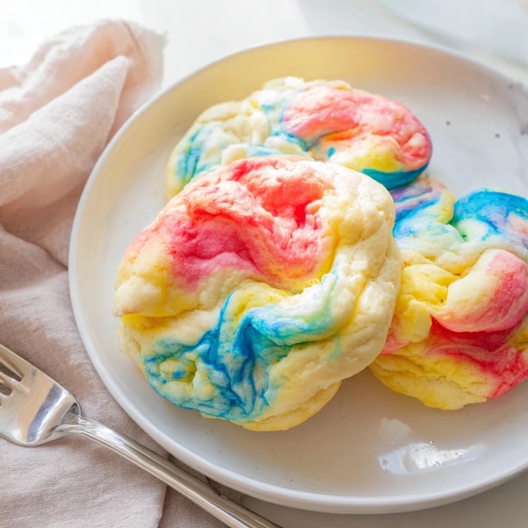Colorful cloud bread swirls, an eye-catching addition to parties or playful brunches.