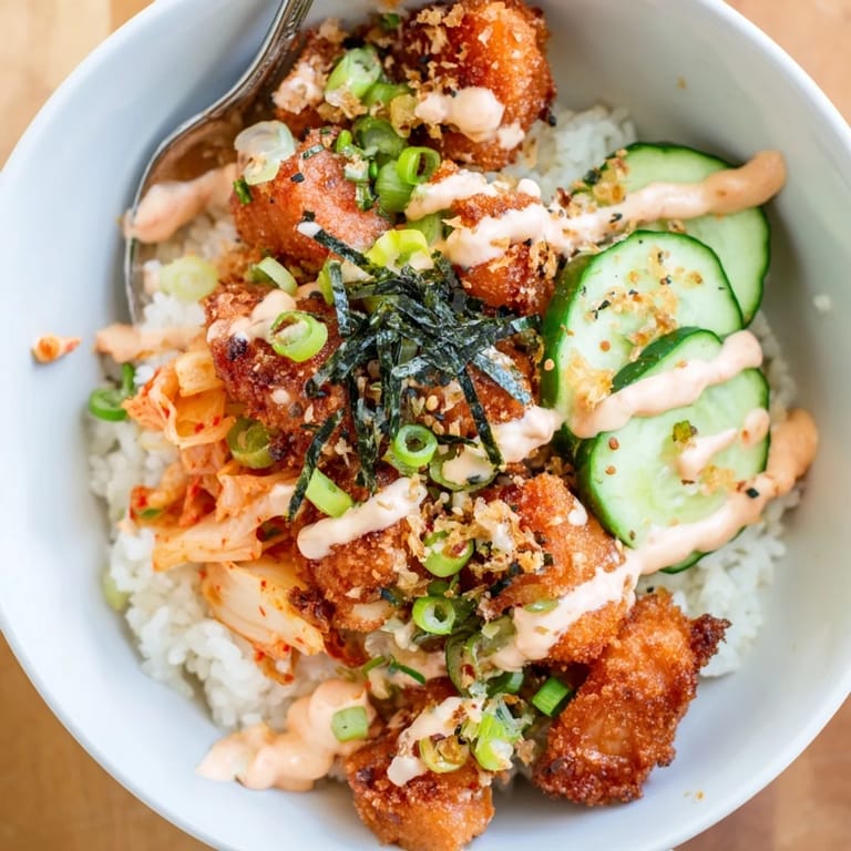 Savor the textures of this Crispy Salmon Rice Bowl with garlic and fresh cucumber.