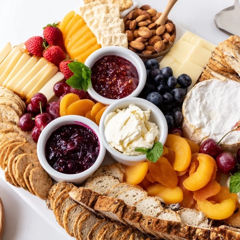 Delicious assortment of jams on a brunch board, perfect for a summer gathering.  