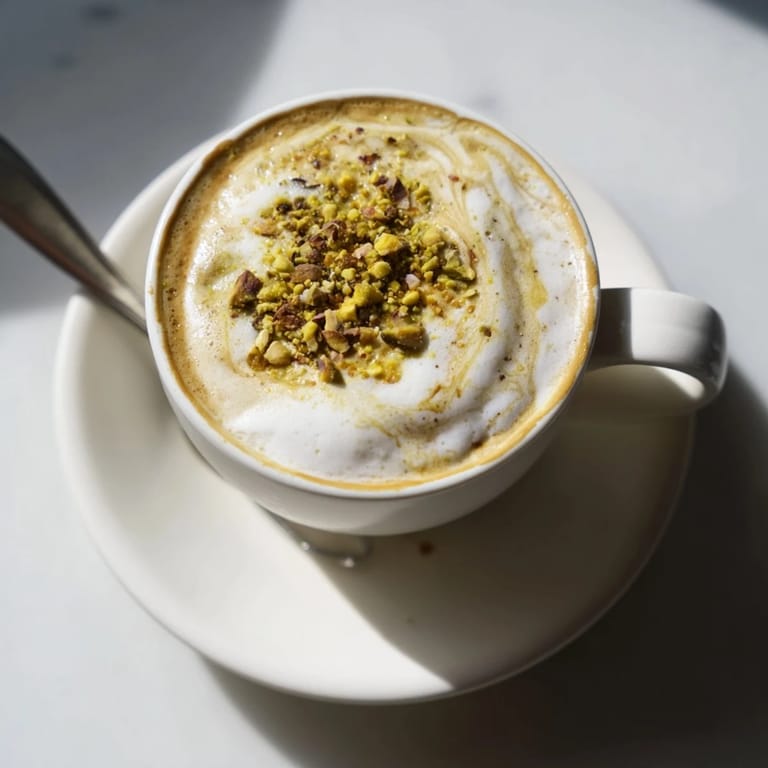 Rich espresso combined with velvety pistachio milk, garnished with crunchy pistachios.