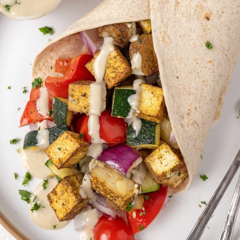 Delicious Vegan Viral Recipe re-make, served with tangy tahini-yogurt sauce and herbs.  