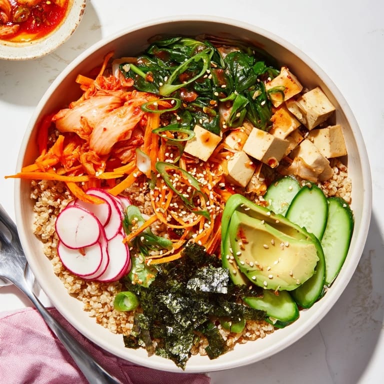 Colorful mixed greens and sliced avocado atop a nourishing fermented vegetable bowl.  