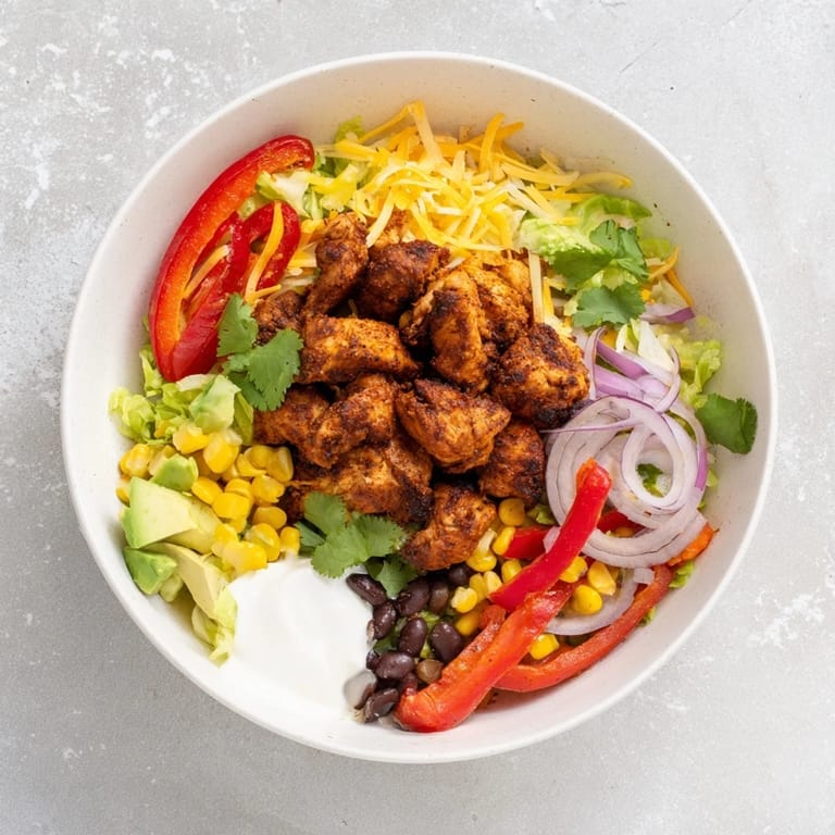 A delicious close-up showcases golden sheet pan chicken burrito bowls, brimming with fresh toppings.