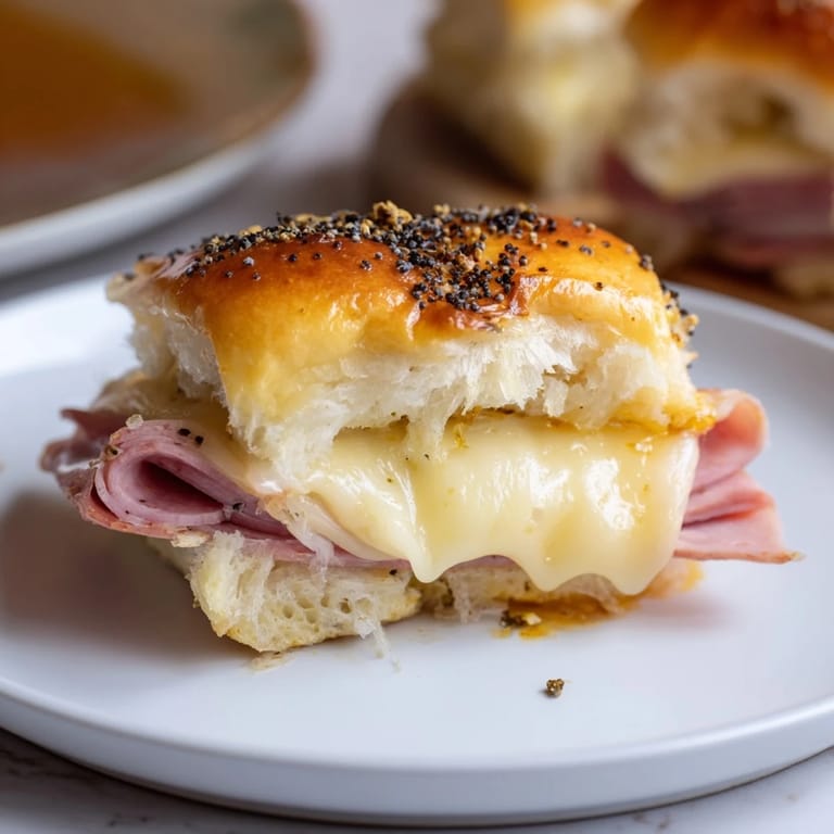 Warm and buttery Baked Ham and Cheese Party Sliders, freshly baked, oozing with melted cheese and delicious ham.