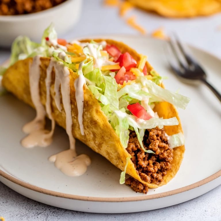 These flavorful Cheesy Gordita Crunch tacos feature a crispy shell, seasoned beef, and cool toppings.