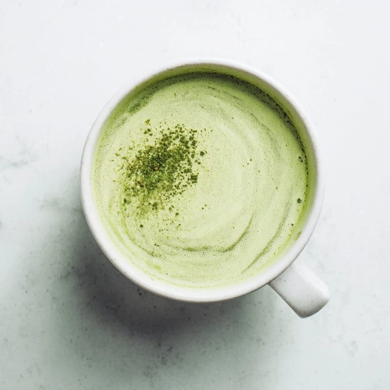 Rich, creamy Coconut Ginger Matcha Winter Immunity Latte, served warm with flecks of ginger, perfect for winter.