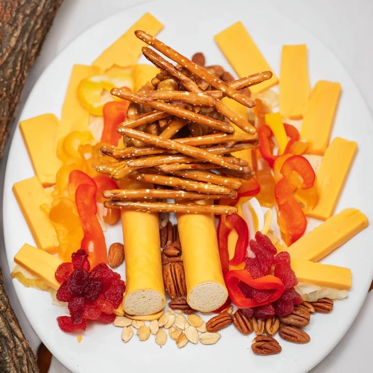 Delicious and beautiful flickering fire log snack board, perfect for sharing with friends and family.