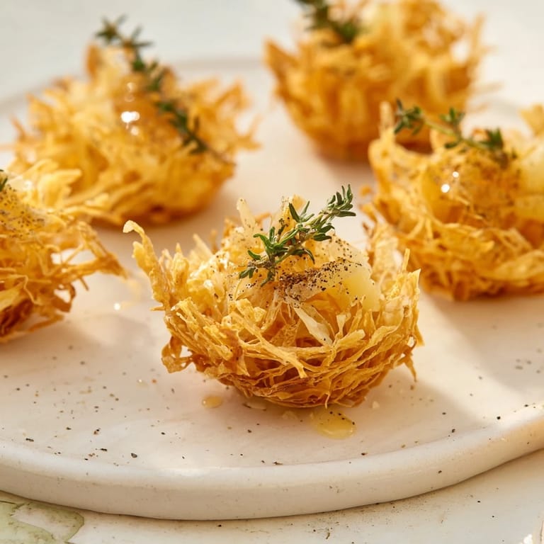 A close-up of The Rustic Barnyard showcases golden phyllo nests and artisanal farmhouse cheeses.
