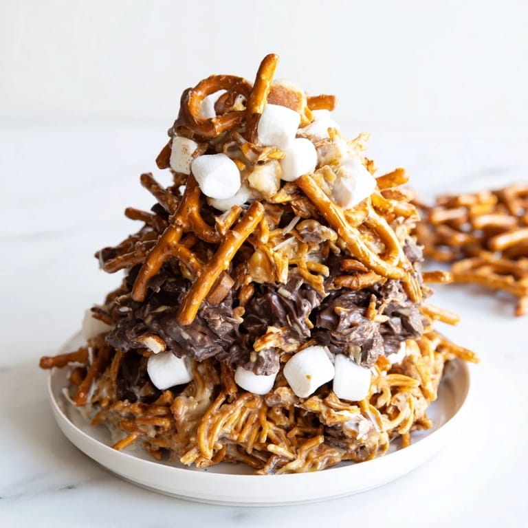 Close-up of a rustic, yet elegant, haystack candy creation, perfect for snacking or gifting.