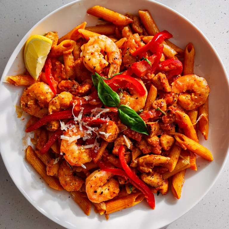 The flavorful One-Pot Diavola Pasta with shrimp, a one-pan Italian-inspired meal bursting with delicious flavors.