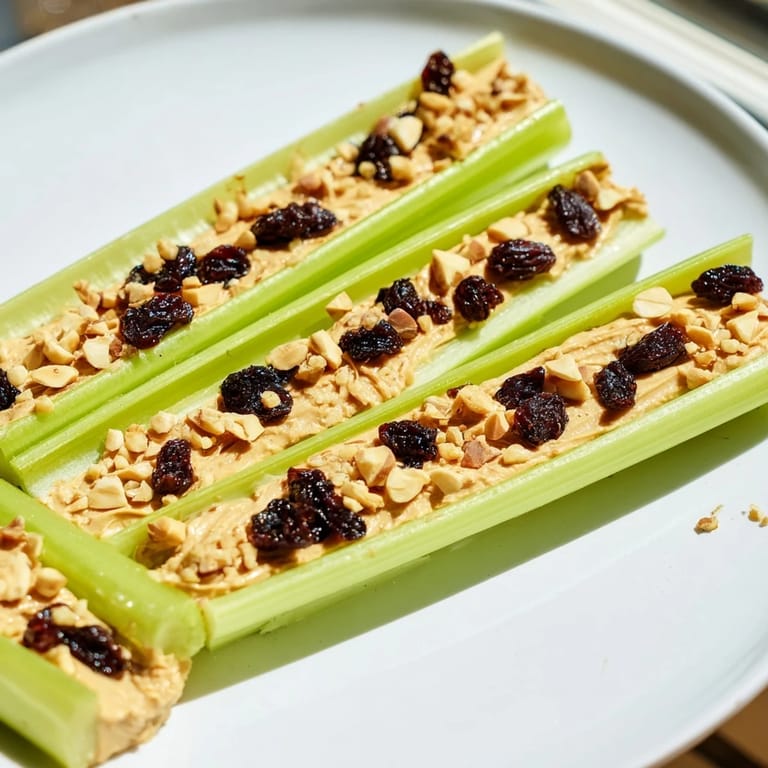 Crunchy celery stalks with a hearty layer of peanut butter, a delightful Peanut Butter Celery Sticks recipe for a quick snack.