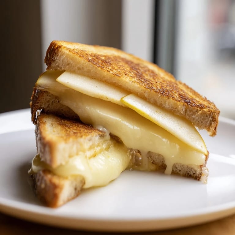 A warm, delicious Brie and Apple Grilled Cheese, ideal for a cozy lunch with melty cheese.