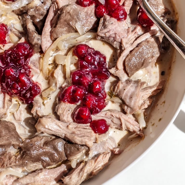 Delicious Finnish reindeer stew with tender meat and a rich gravy, perfect for a cozy meal.