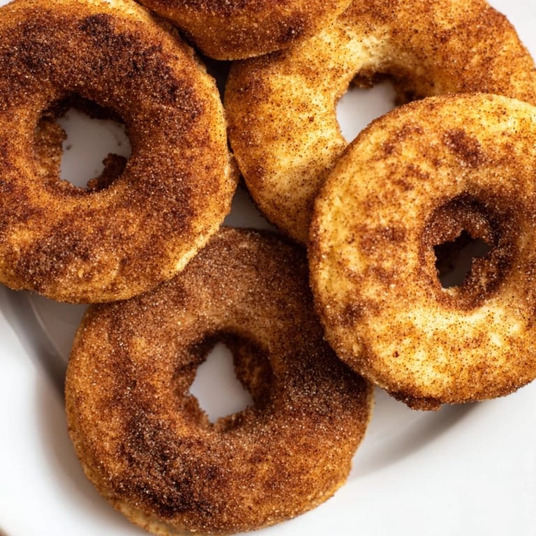 Hot Air Fryer Cinnamon Sugar Donuts dusted generously with sweet cinnamon sugar next to a steaming mug of coffee.