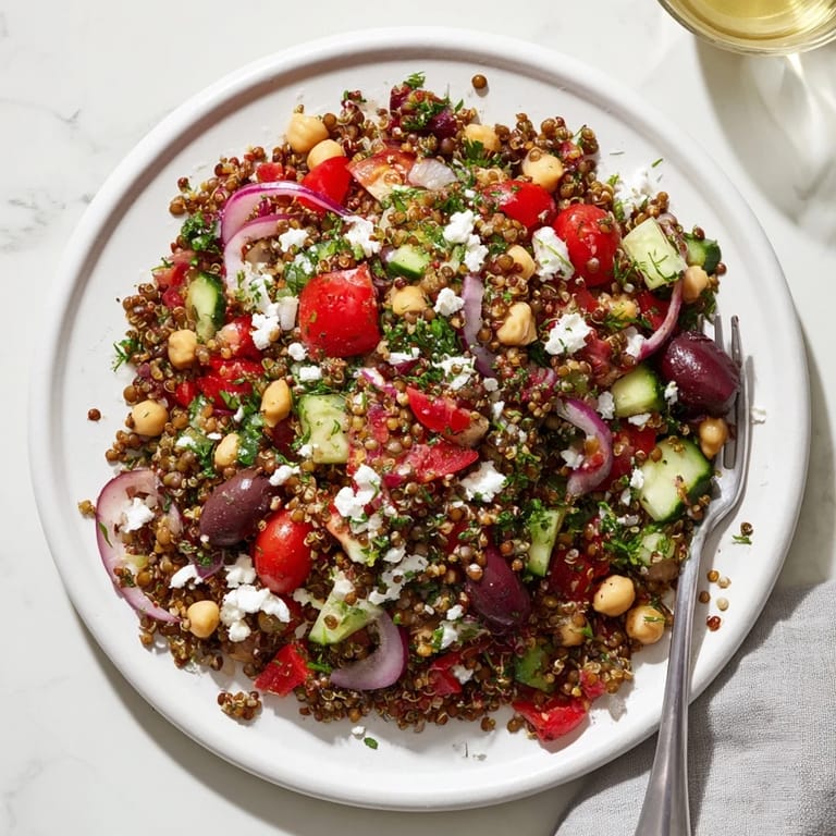 Colorful Greek Power Salad in a white bowl, perfect for a nutritious lunch or light dinner.