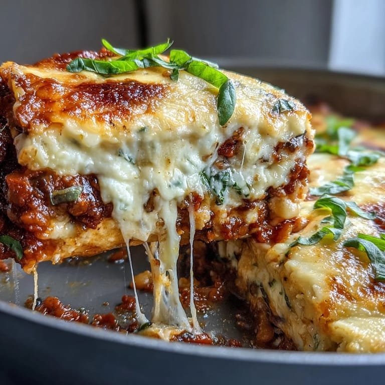 Golden, cheesy One-Pan Smoky Veggie Lentil Lasagne on a skillet beside a crisp side salad for dinner.