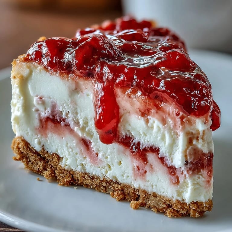 A slice of creamy tropical Easy Guava Swirl Cheesecake topped with lime zest. 