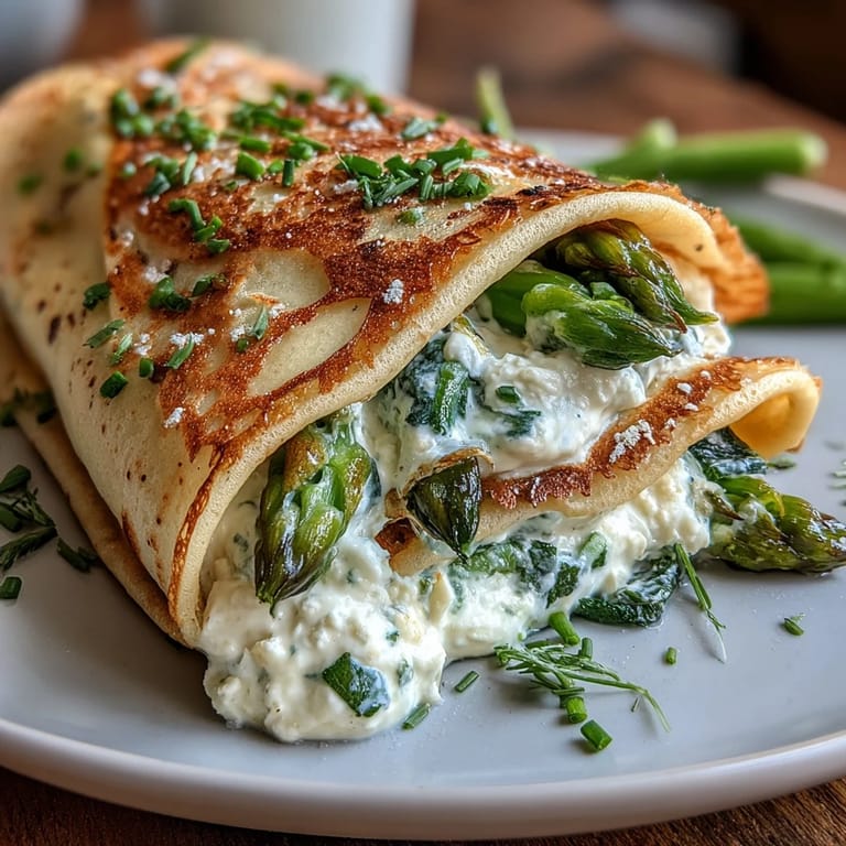Elegant vegetarian crepes feature fresh ricotta filling and seasonal vegetables, ideal for light lunch or spring entertaining.