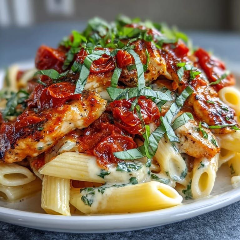 Comforting Creamy Tomato Basil Chicken Pasta with velvety sauce, perfect for weeknights.