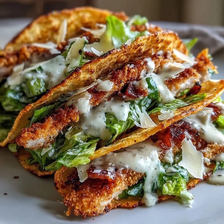 Delicious homemade smash tacos filled with Caesar chicken, ready to be devoured.