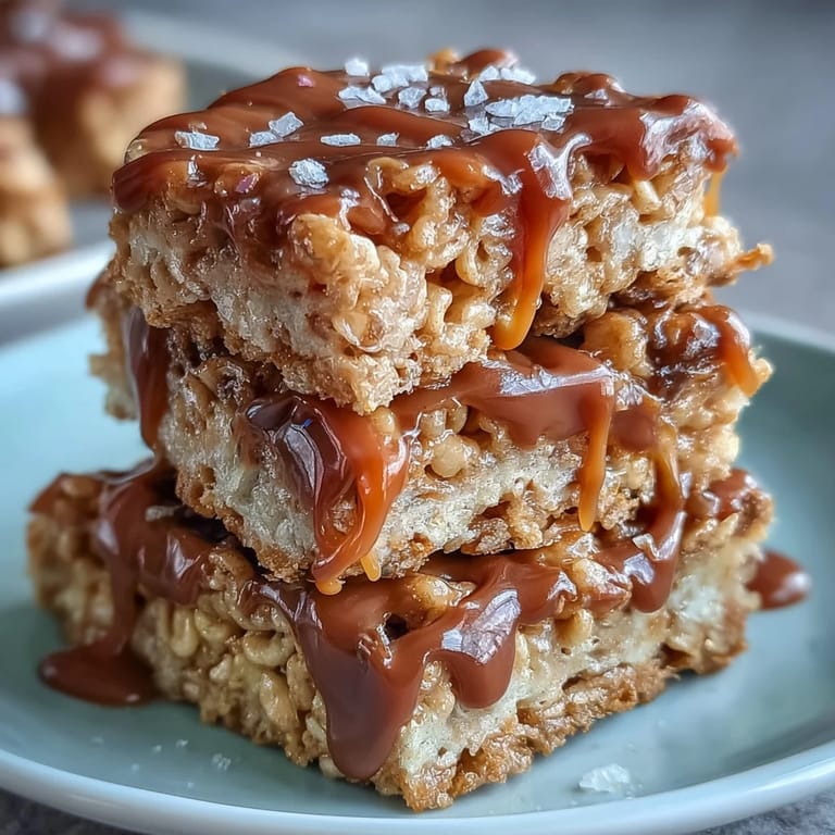Pumpkin pie spice Rice Krispie treats topped with sea salt, a delightful fall snack.