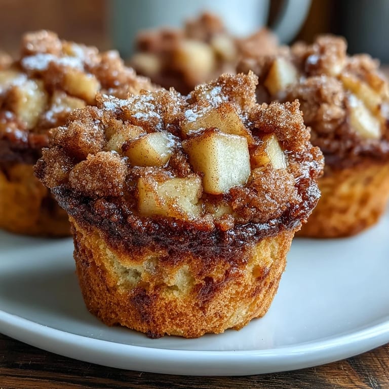 Warm Apple Cinnamon Pancake Muffins with cinnamon sugar topping, invitingly spiced and moist.
