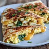 Golden Apple Cheddar Breakfast Quesadillas, melted cheese, and crisp apples.